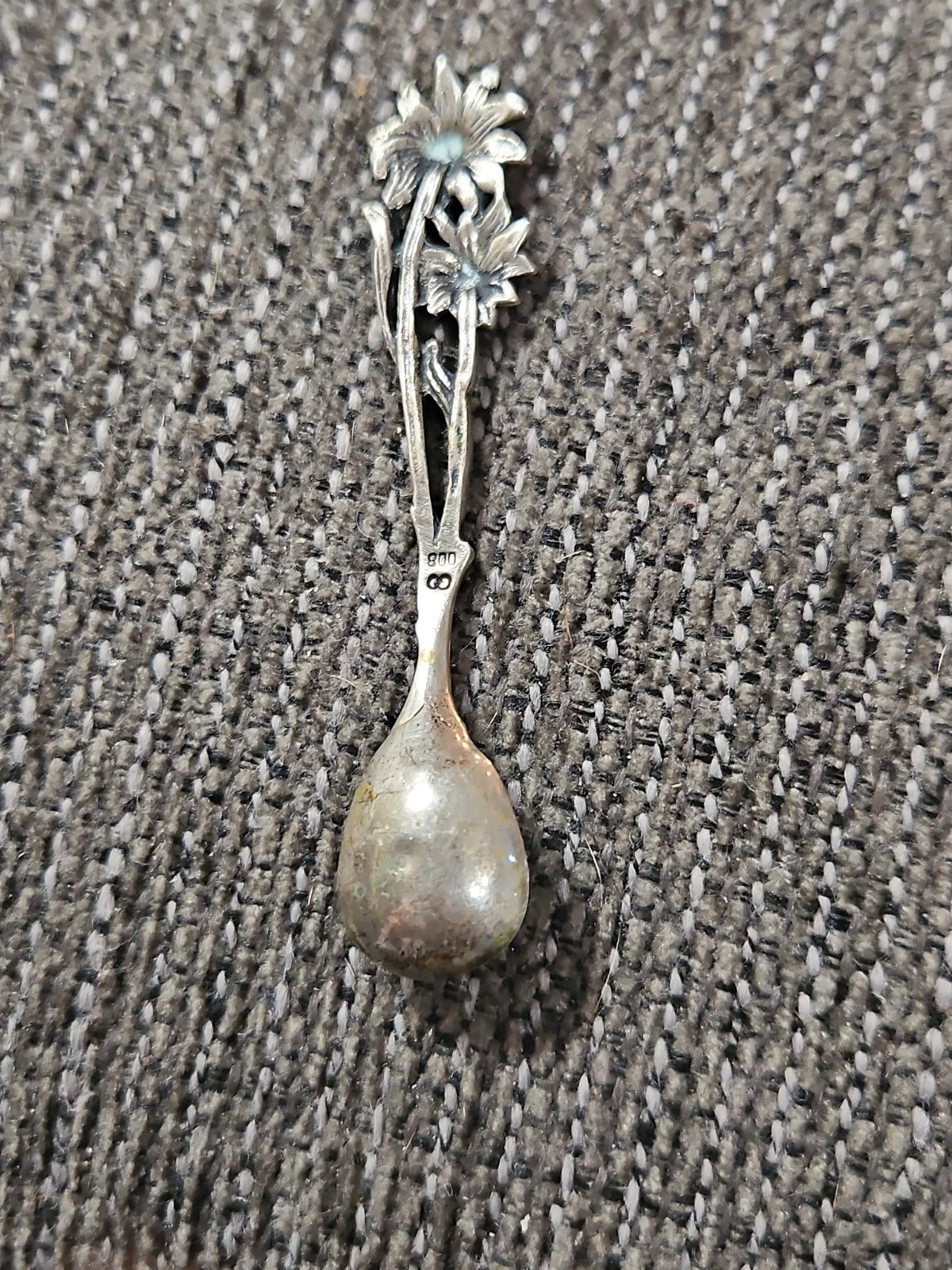 Zurich Swiss .800 Silver Souvenir Spoon Flowers Sterling Silver Minature
