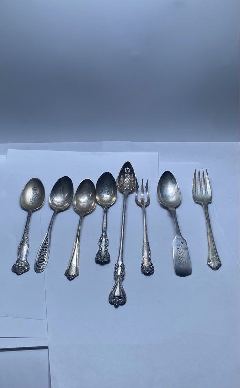 Mixed Flatware Lot 8pc Sterling Silver Souvenir Spoons & Serving Pieces Vintage