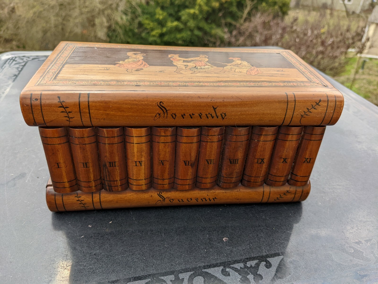 Antique Italian Ware Inlaid Folk Art Style Souvenier Book Box – Dancing Kids