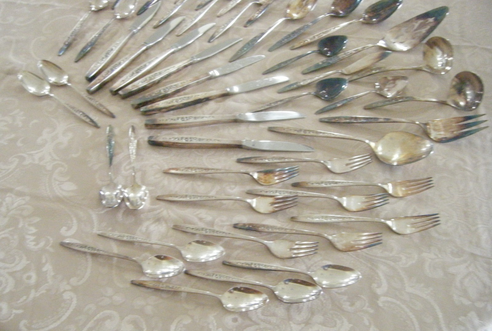 International Deep Silver Laurel Mist Pattern Silverplate Flatware 51 Pieces