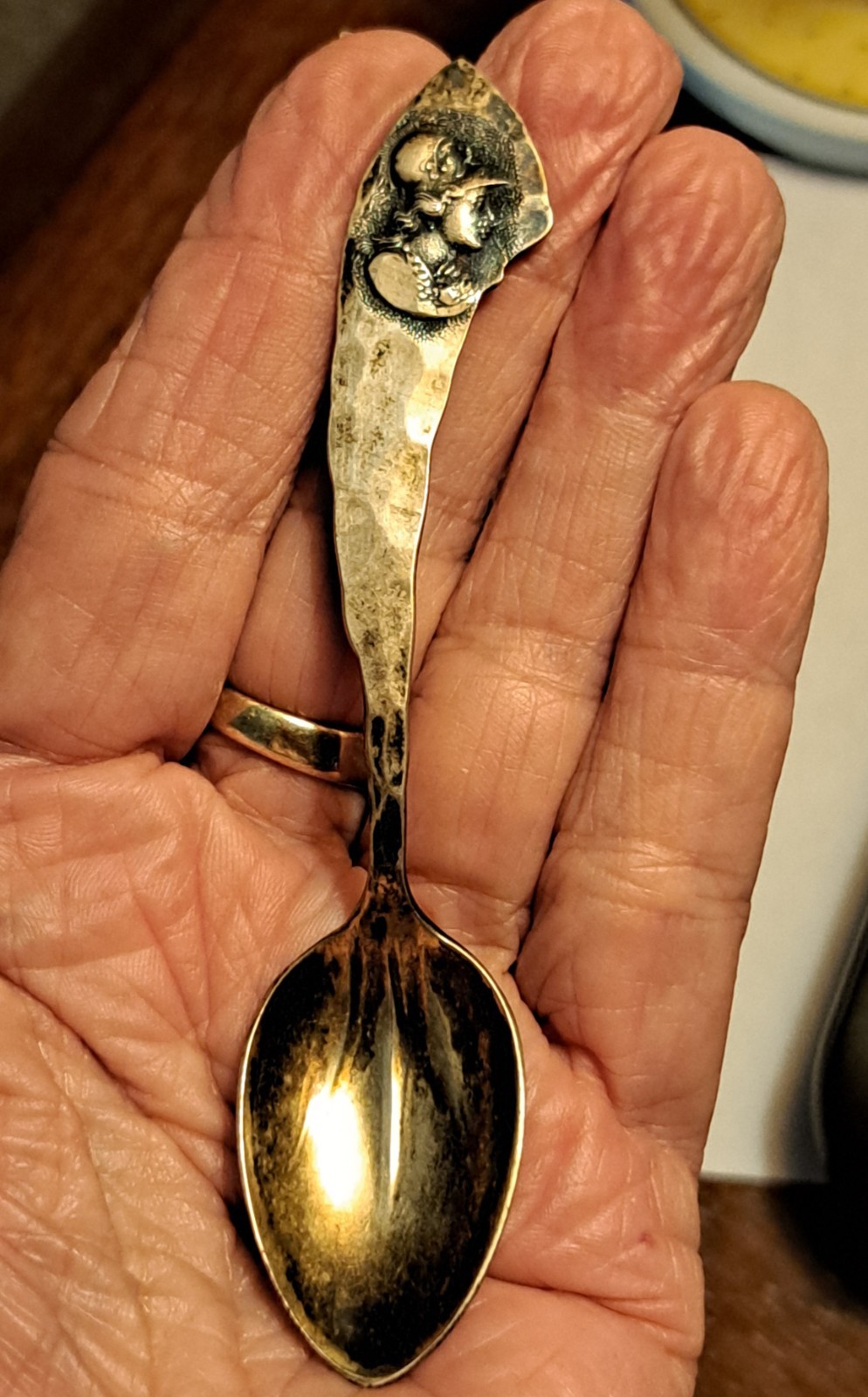 Etruscan Medallion by Shiebler Hammered Sterling Demitasse Spoon Womans Head