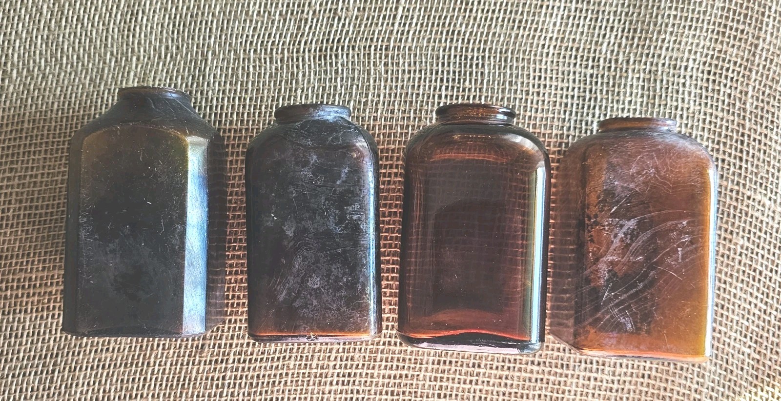 4 Vintage Amber Brown Glass Snuff Bottles 4″