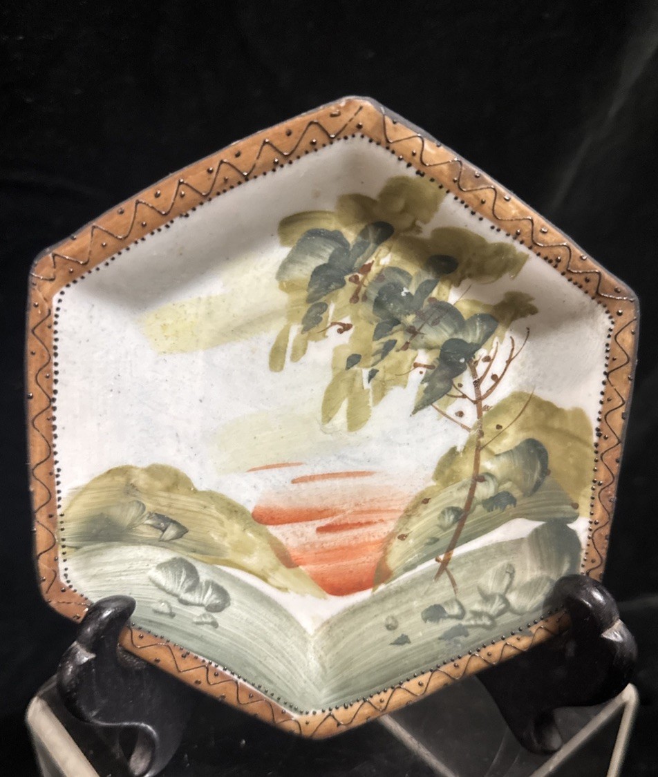 Vintage Morimura Nippon Hand Painted Octagon Dish 4.5”