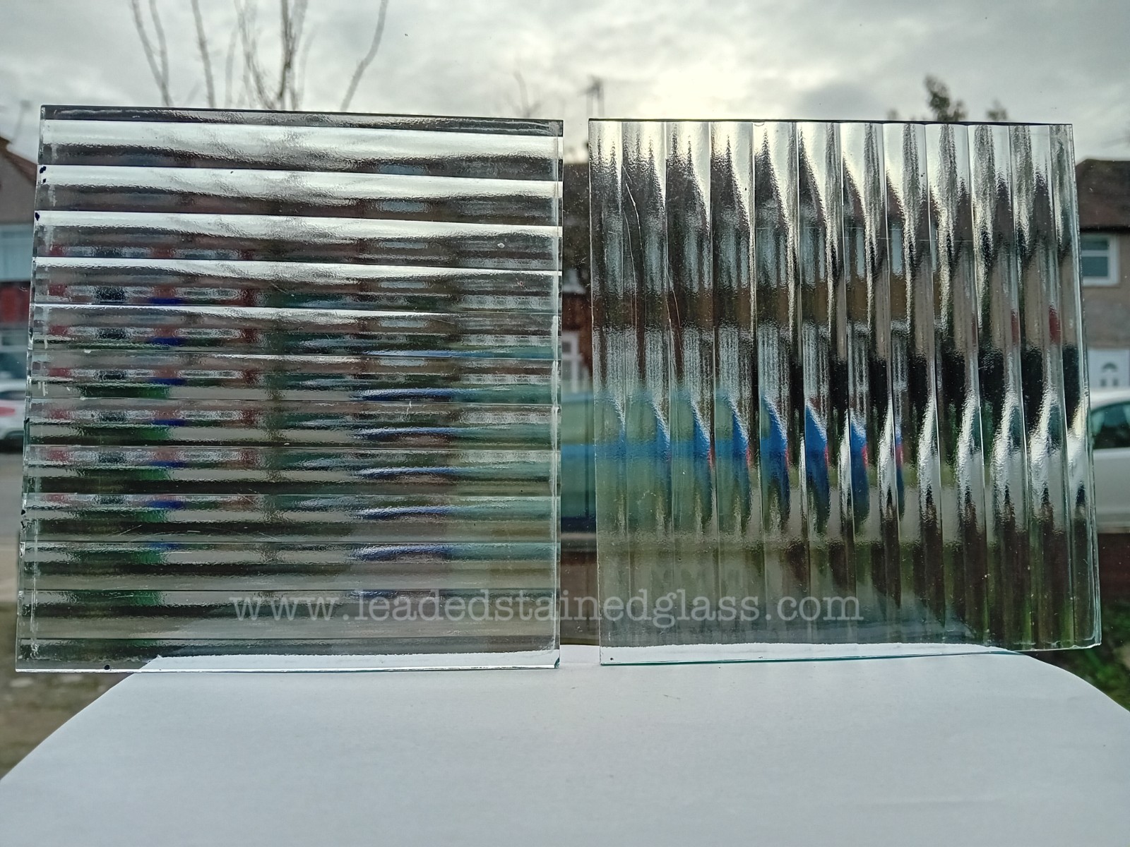 Flute glass 134mm x 143mm for a leaded stained glass window or door. A1751