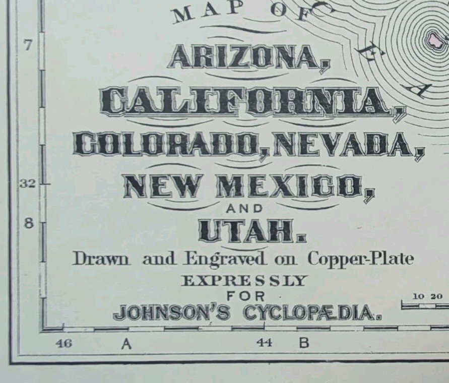 Antique 1885 AZ CA CO NV NM UT Map Authentic Old Original JOHNSON COPPER PLATE