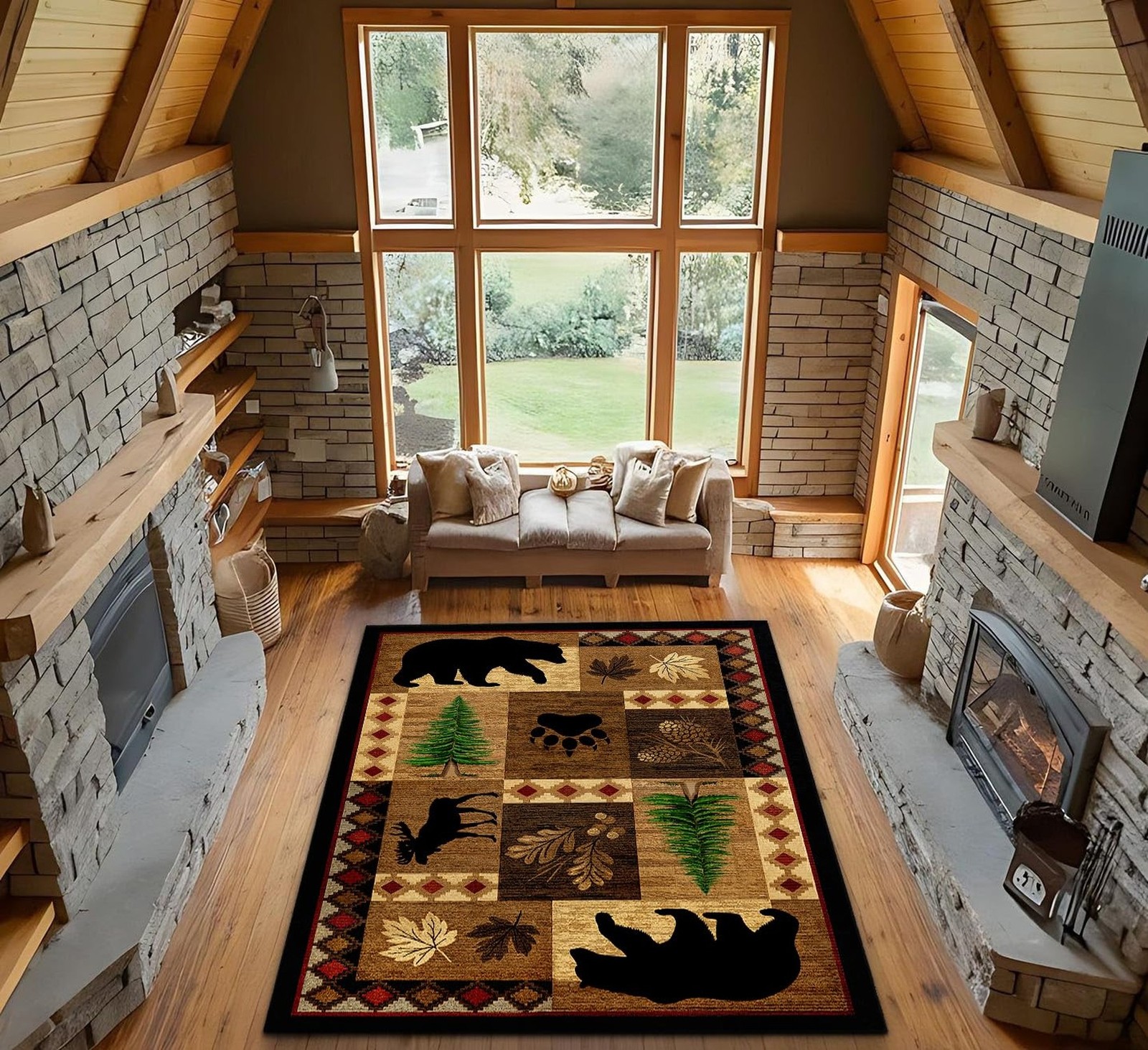 Bear Decor Rustic Throw Area Rugs Moose, 3×5, 4×6, 5×8, 6×9 Ft, Cabin & Livin…