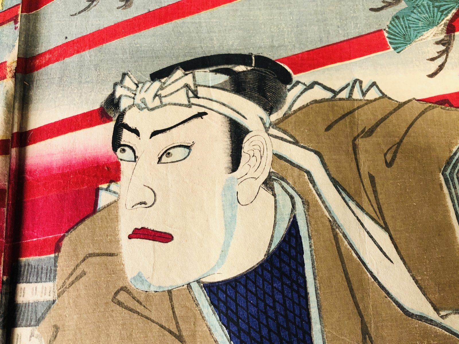 Y7150 WOODBLOCK PRINT Chikanobu triptych Kabuki sunrise Japan Ukiyoe antique art