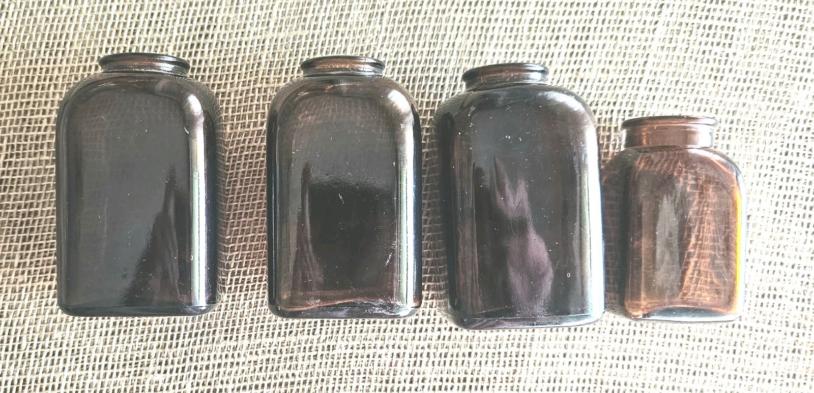 4 Vintage Amber Brown Glass Snuff Bottles 4″ & 3.25″