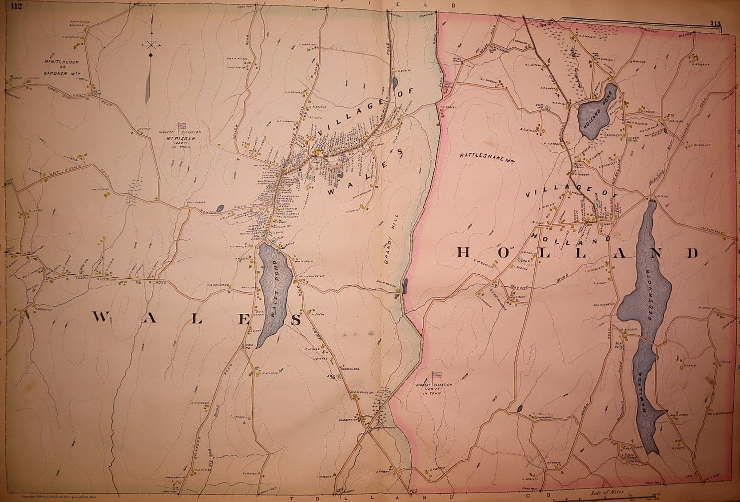 1894 Plat Map ~ Wales & Holland, Hampden County, Massachusetts (22×32)
