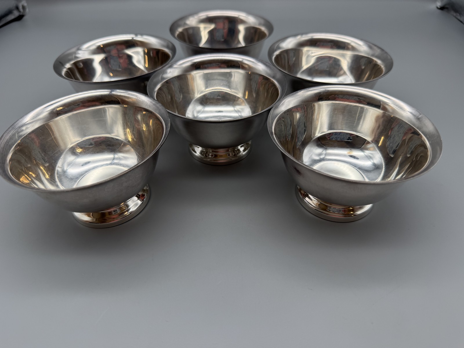 Vintage Reed & Barton Paul Revere Design Silverplate Dessert Bowls Set 6 Footed