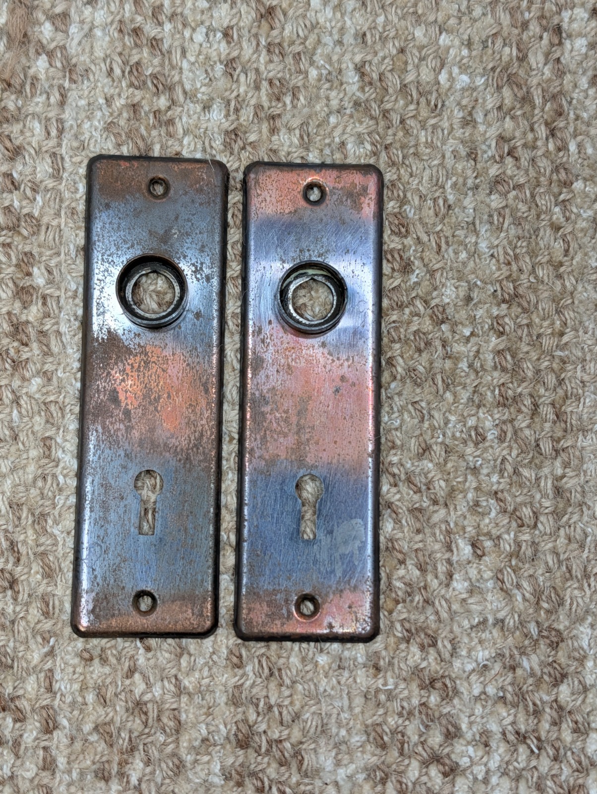 Pair 1 5/8″ x 5 1/2″ Antique Stamped Steel Door Knob Plates