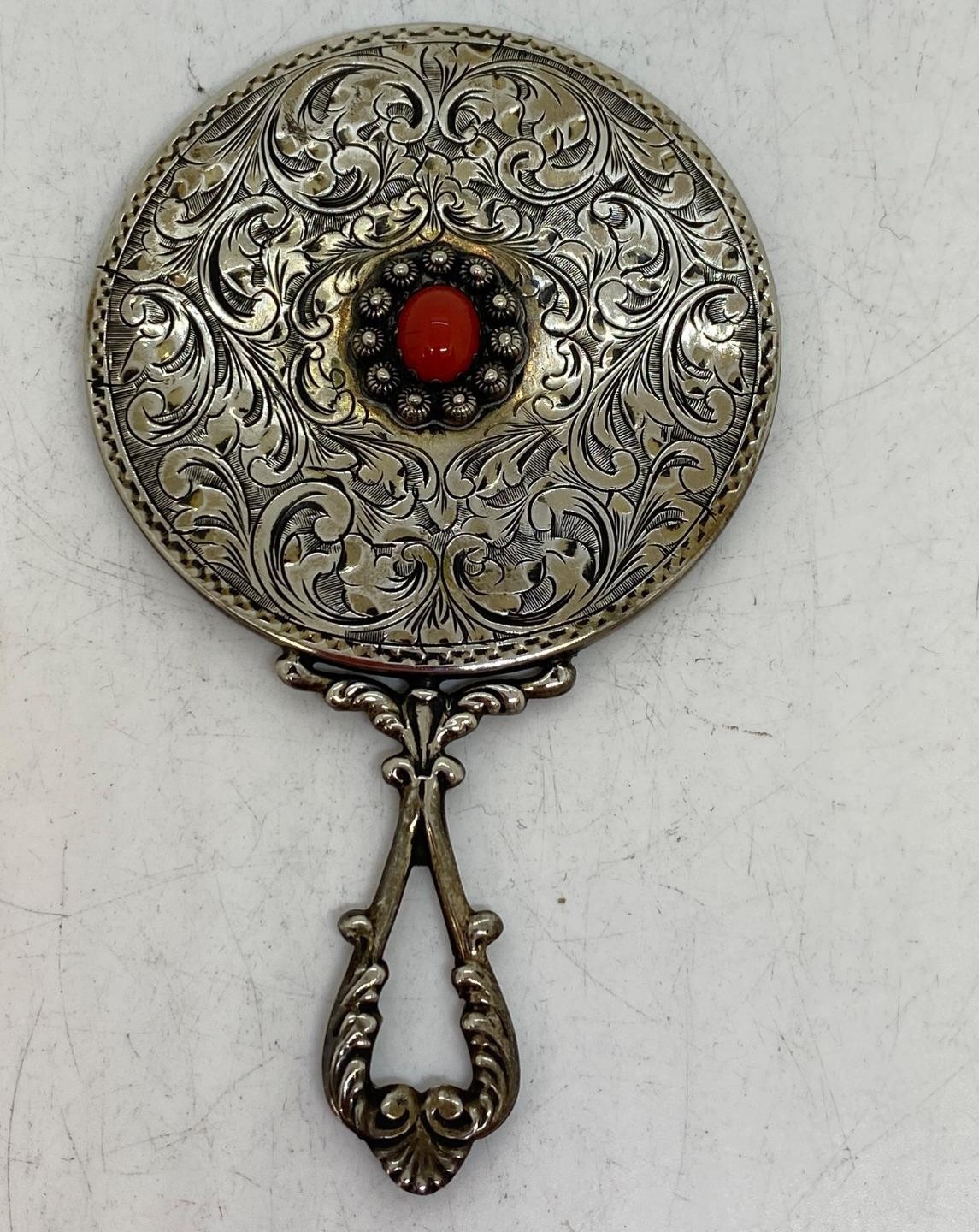 800 Silver Hand Mirror Italy 4.5 inch