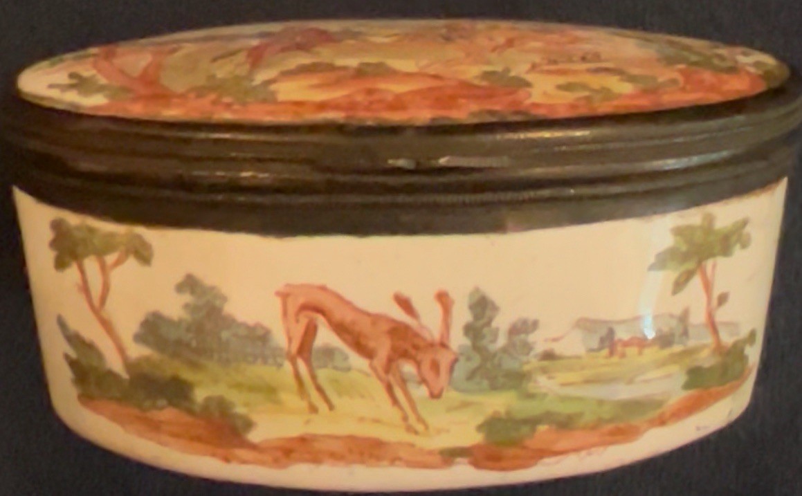 Antique Battersea/Bilston Box Depicting a Hunting Scene c.1770