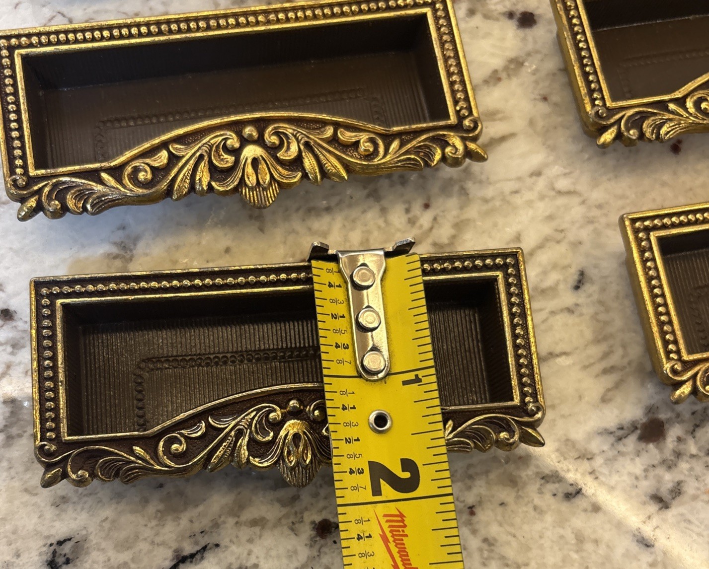 8 VTG Vcr Italy Brass Label Holder Drawer Pull French Provincial Rococo Hardware