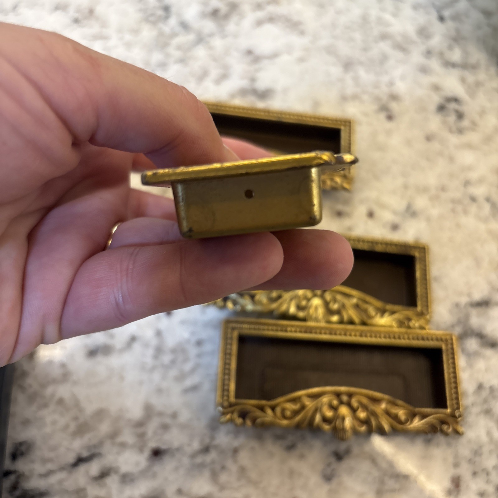 8 VTG Vcr Italy Brass Label Holder Drawer Pull French Provincial Rococo Hardware