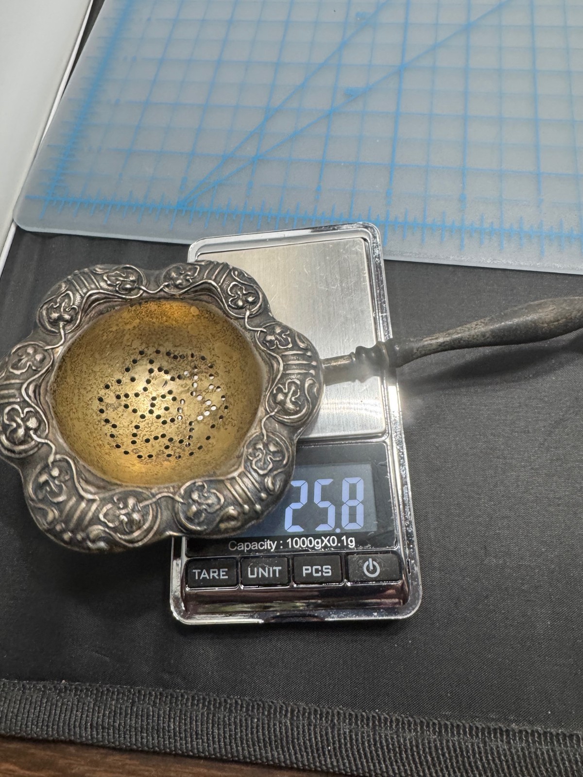 C-084 Antique Sterling Silver Tea Strainer – Art Nouveau – ornate