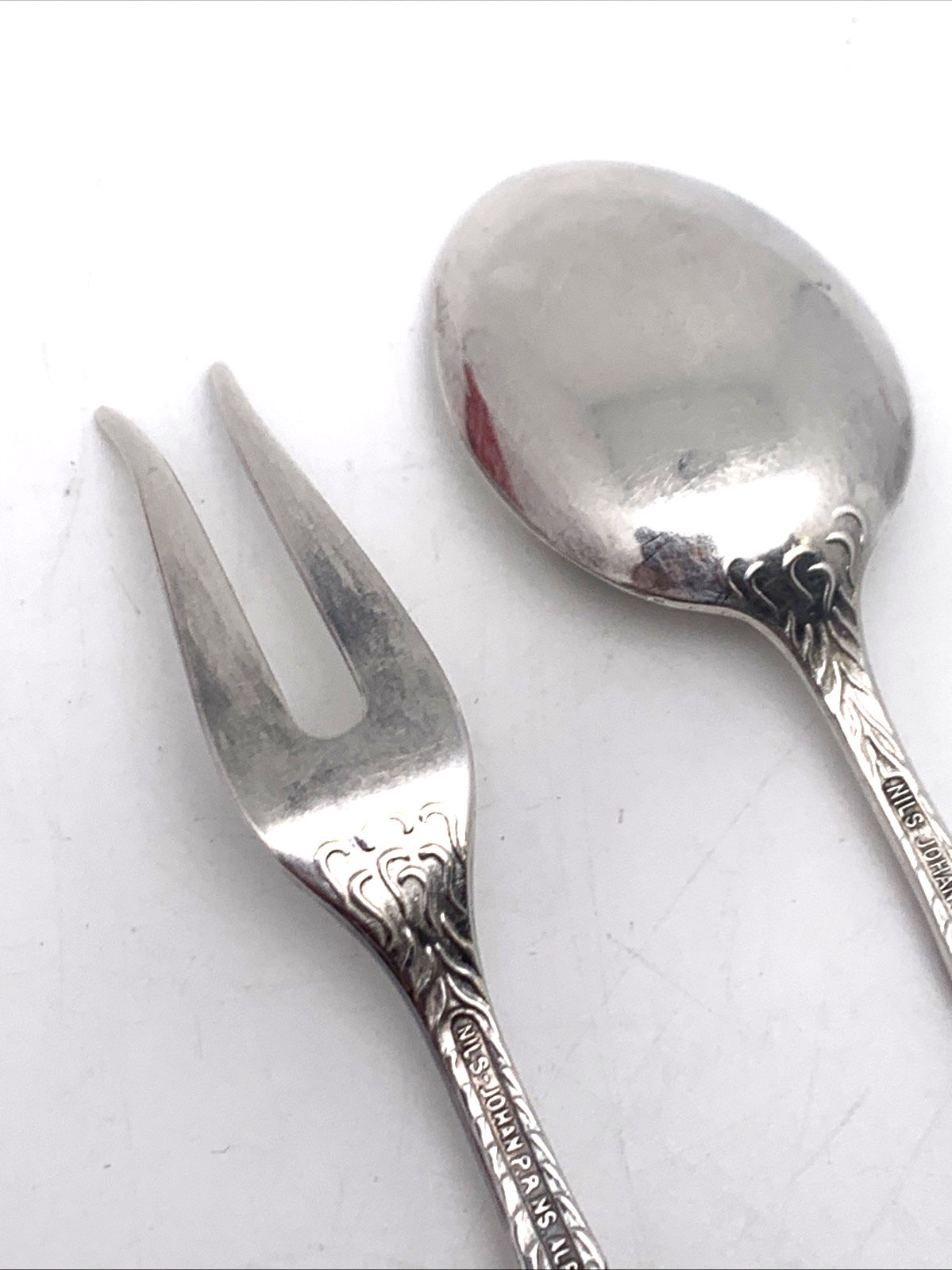Nils Johan 4″ Snail/Lemon Fork and 4″ Demitasse Spoon from Sweden Silverplate