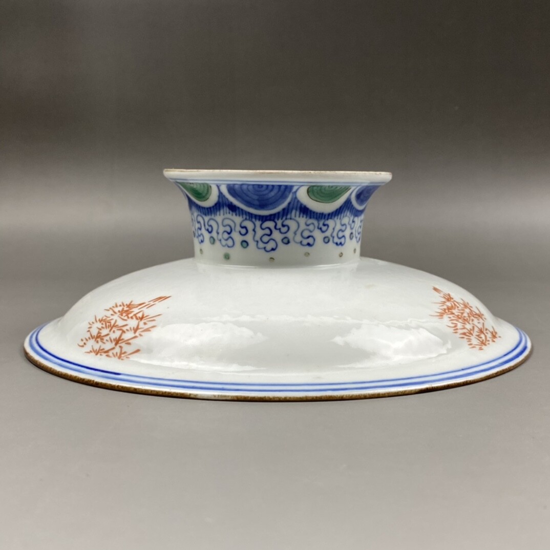 8.4 “Old China Qing Dynasty Blue and white Doucai Figure pattern High foot disc