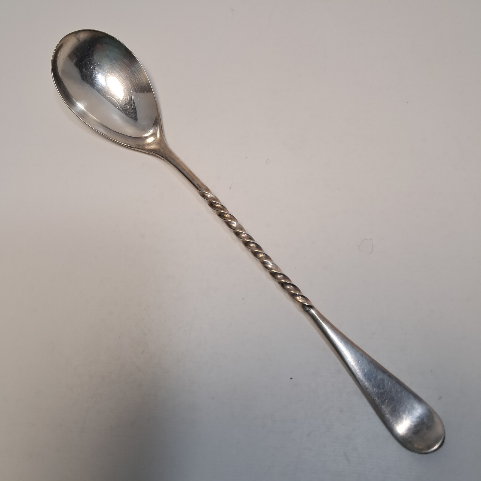 Antique Schwill 7″ Bar Spoon Twisted Handle Silver Plated
