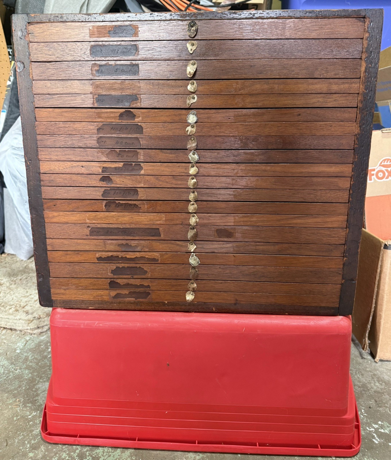 Early 1900 General Store 20-Drawer Walnut Flat File Cabinet With Original Notes