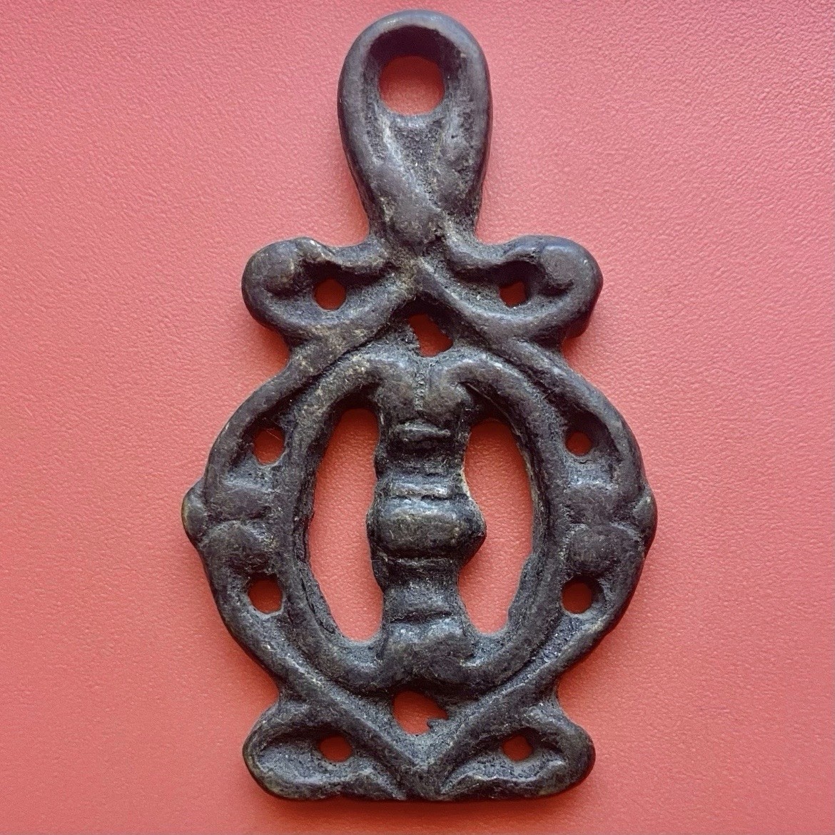 China Amulet Pendant, Old Buddhism Antique, Bronze Piece, Unknown Age.