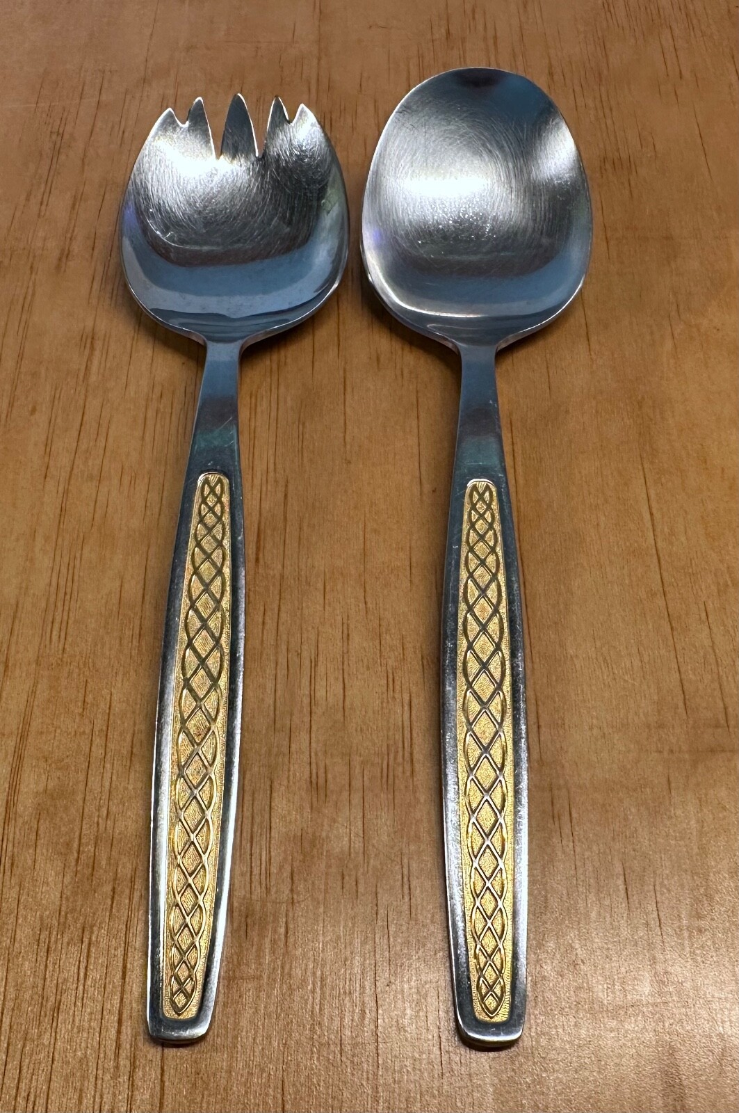 Mid Century Nils Johan “Guldi” Stainless Serving Set, Gold “Norse” decoration