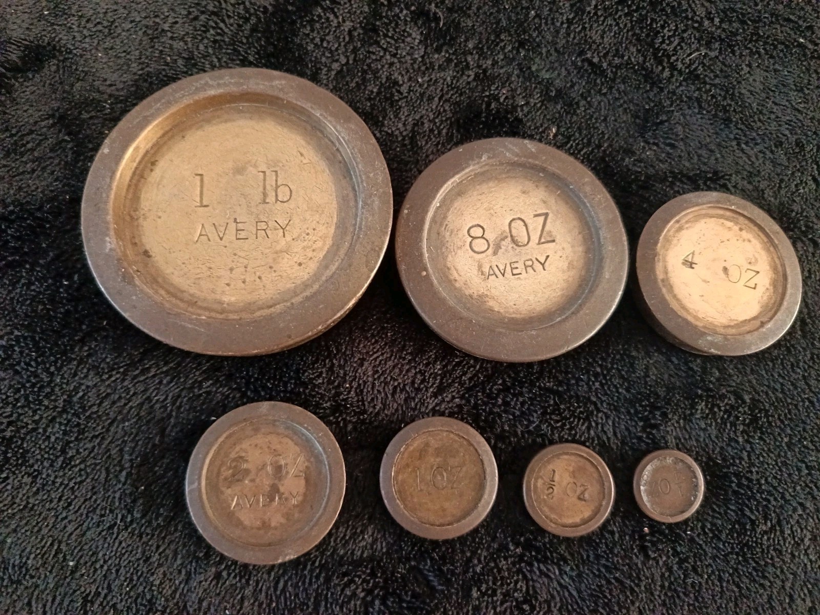 7 Avery Brass Scale Weights Set for Scale 1lb,8oz 4oz 2oz 1oz 1/2oz 1/4 oz