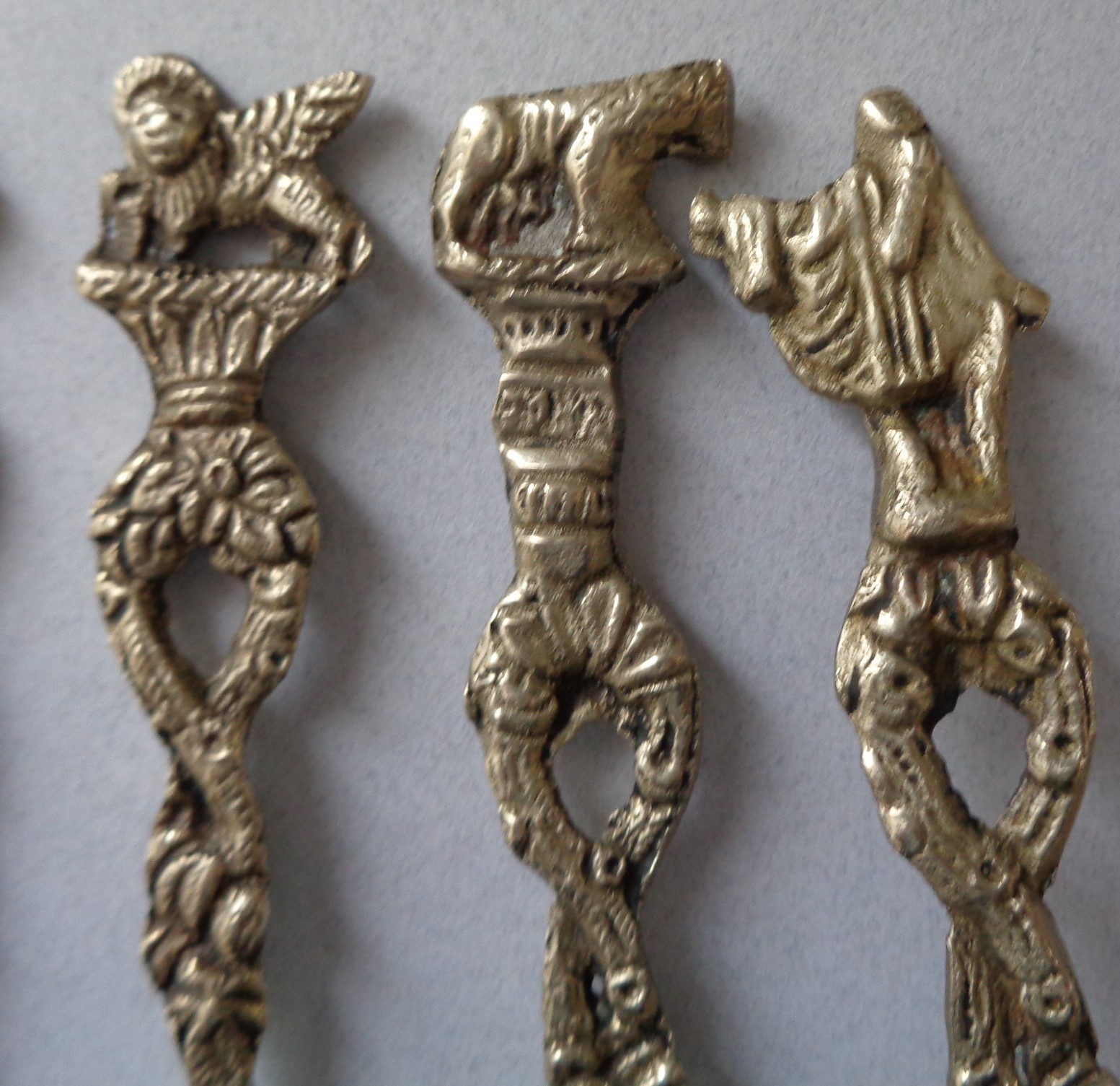 Antique Montagnani Italy Ornate Small Serving Utensils Roman Figures Set of 3