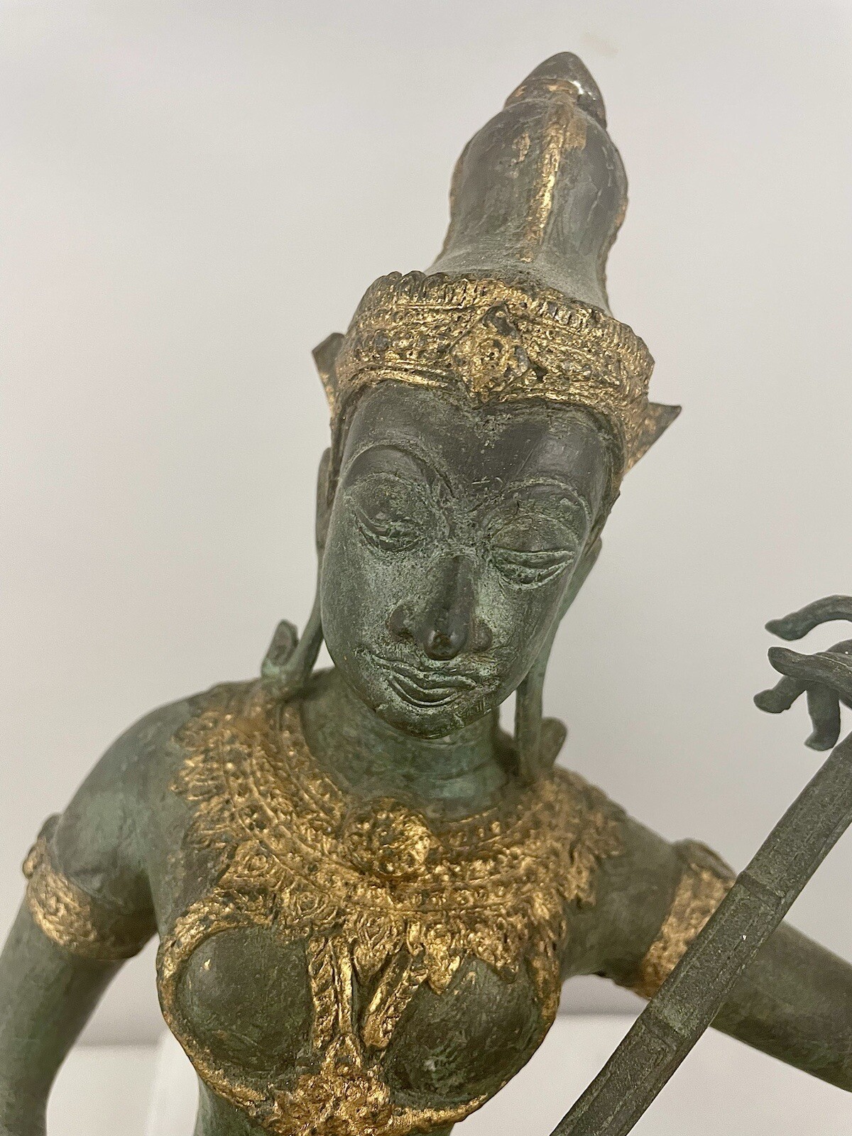 Vintage Gilt Bronze Thai Prince Deity Figure Playing a Lute Circa 1950’s
