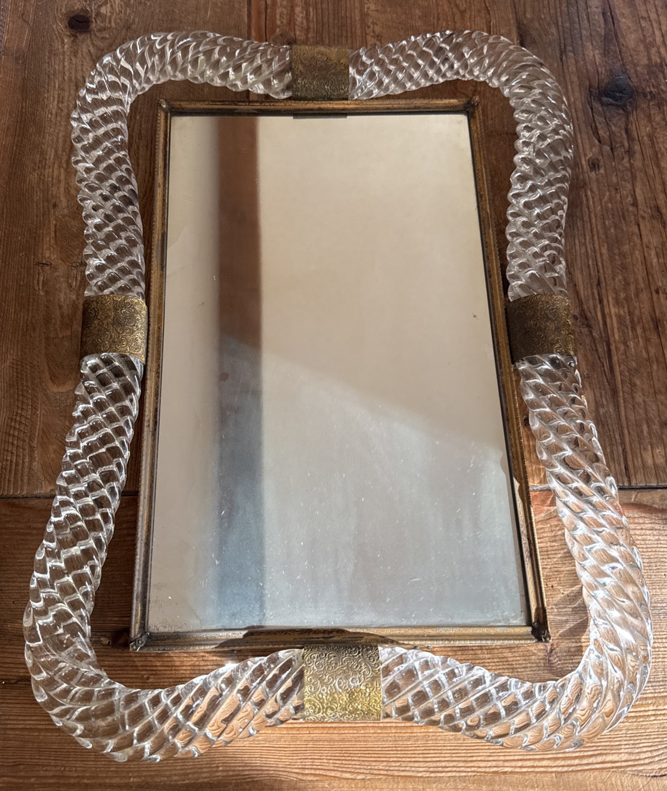 Vintage Murano Italian Glass Rope Mirror Brass 1960s Hollywood Regency