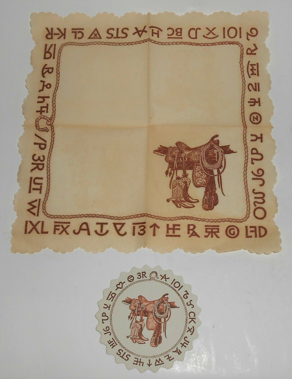 Vintage Wallace China Restaurant Ware Westward Ho Rodeo Napkin & Coaster Set