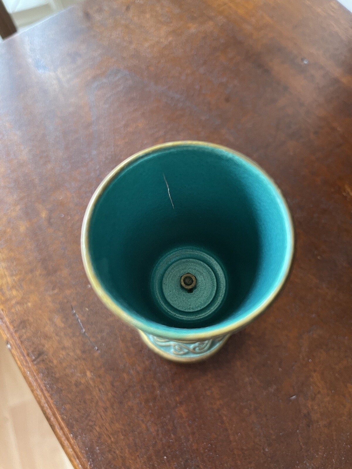 Two Israel Hakuli Hand Painted Goblet Sabra Bright Blue Green 5” Tall