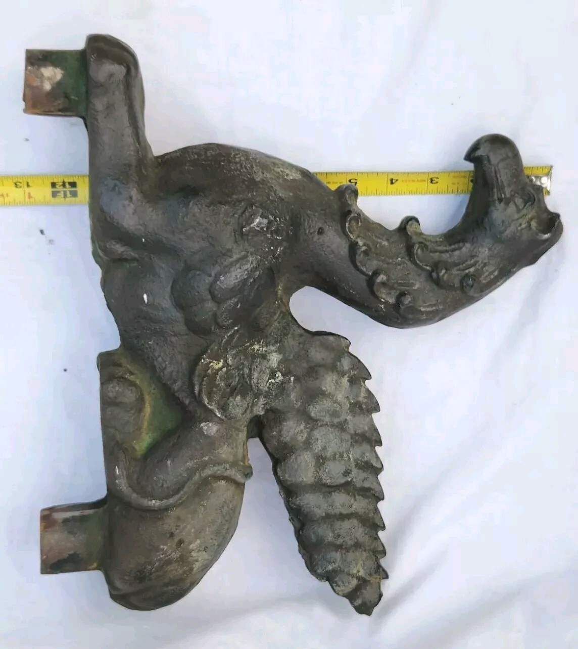 Antique 27.5 Lb 15″ Cast Iron Bronze Architectural Griffin Building Topper Decor