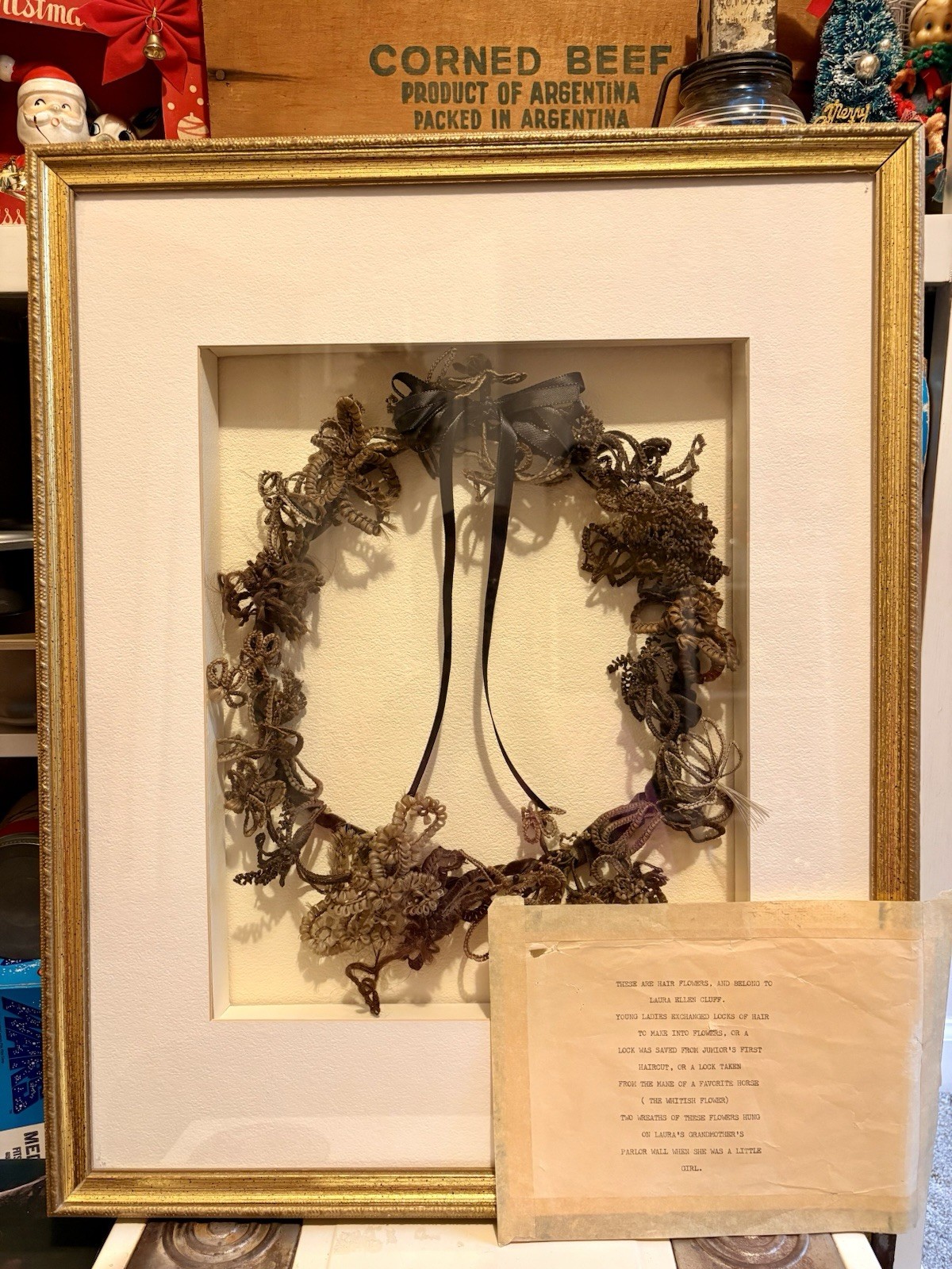 Antique Victorian hair Wreath Shadow box With provenance Note